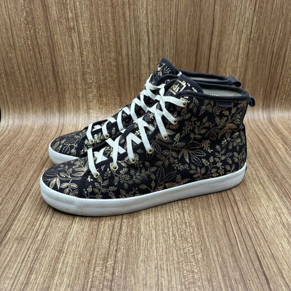Keds X Rifle Paper Co Kickstart Hi Queen Anne Midnight Gold Sneakers Size 8.5 - Picture 3 of 9